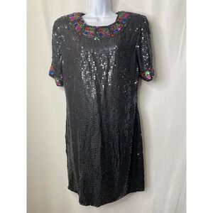 Vintage Jewel Queen Womens Dress Size Large Flapper Gala Sequins Prom Hoco LBD